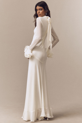 de la vali daira mock-neck ruffle long-sleeve bias-cut maxi dress De La Vali