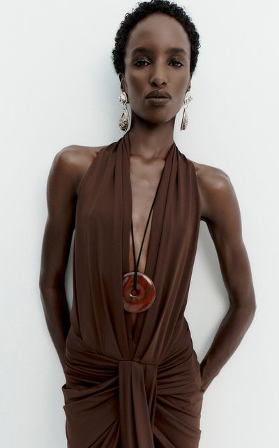 De La Vali De La Vali Elaria Deep VHalter Midi Dress