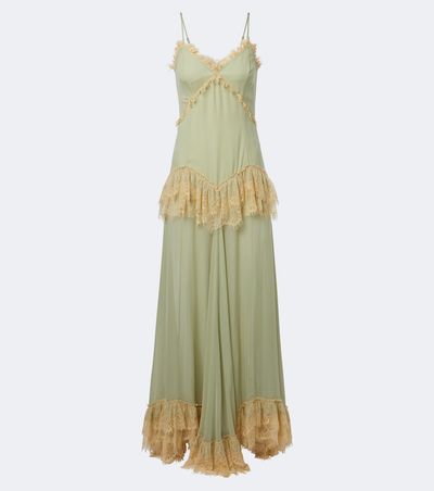 De La Vali De La Vali Estela lace-trimmed georgette maxi dress