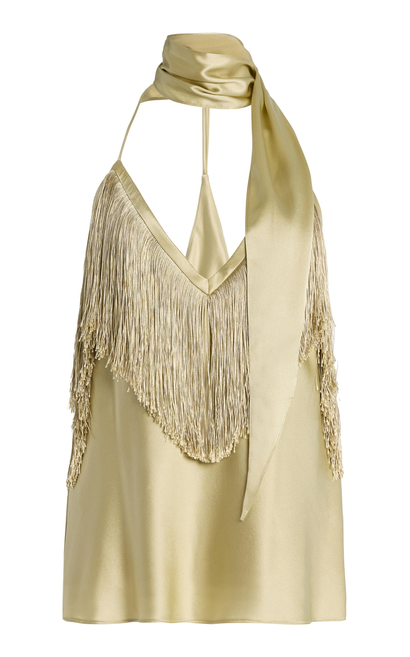 De La Vali De La Vali Exclusive Sirocco ScarfNeck Fringed SilkBlend Satin Top Ivory UK 12