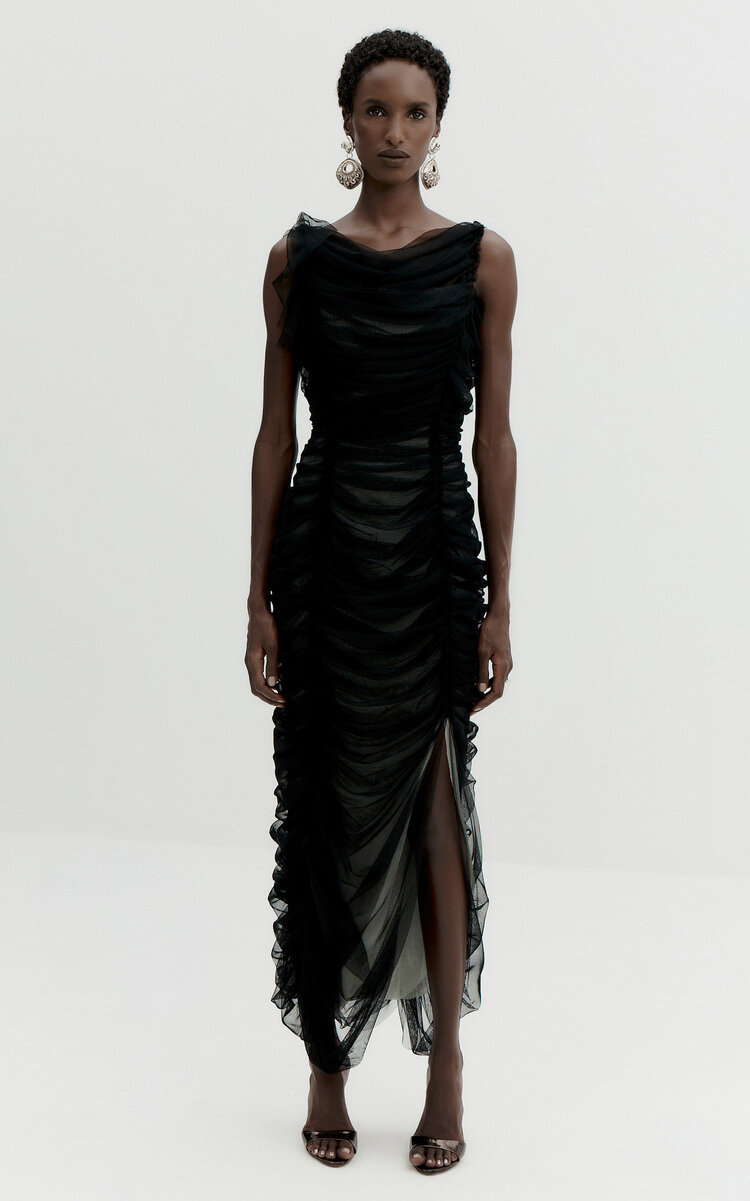 De La Vali De La Vali Zarela Asymmetric Gathered Tulle Midi Dress