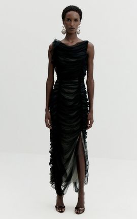 De La Vali De La Vali Zarela Asymmetric Gathered Tulle Midi Dress