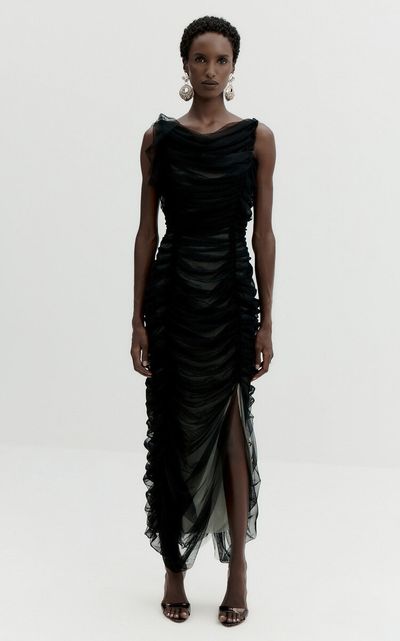 De La Vali De La Vali Zarela Asymmetric Gathered Tulle Midi Dress