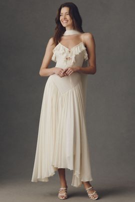 De La Vali Harmattan Basque-Waist Scarf Maxi Dress