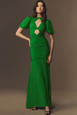 de la vali puff-sleeve silky maxi dress De La Vali Puff-Sleeve Silky Maxi Dress at MarketFair Shoppes in Princeton, NJ
