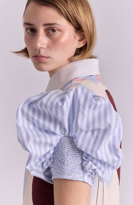 De Loreta De Loreta Pierina Short Puff Sleeve Button-Up Cotton Shirt