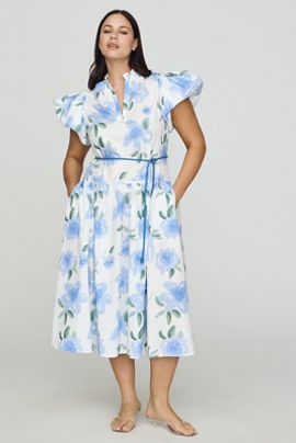 De Loreta Gabo Cotton Puff-Sleeve Midi Dress