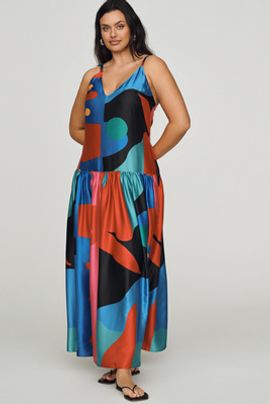 De Loreta Paca Cotton Plus Drop Waist Midi Dress