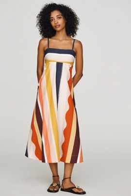 De Loreta Petite Stripe Cotton Midi Dress