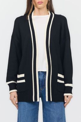 Dear John Dear John Amani Open Front Stripe Trim Cardigan