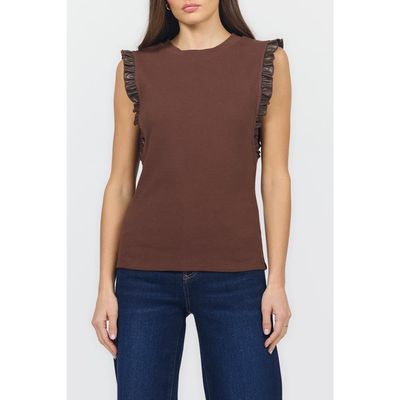 Dear John Dear John Bridget Rib Tank with Leather Ruffle Trim