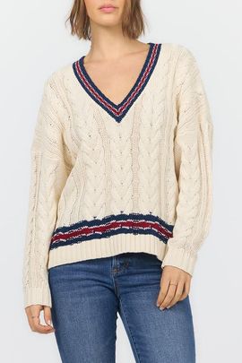 Dear John Dear John Kairi Long Sleeve V-Neck Cable Knit Sweater