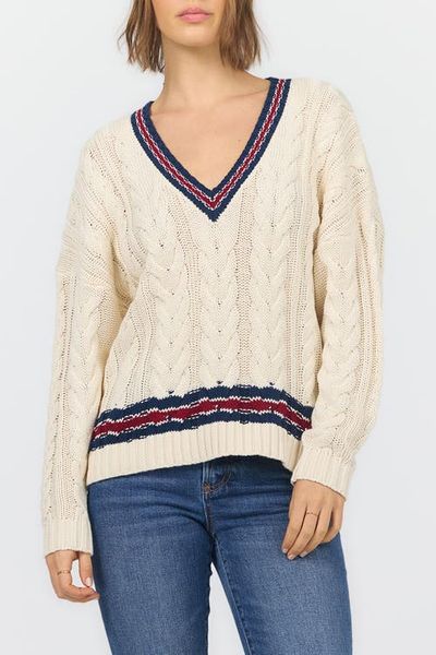 Dear John Dear John Kairi Long Sleeve V-Neck Cable Knit Sweater