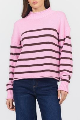 Dear John Dear John Solana Long Sleeve Funnel Neck Roll Neck Stripe Sweater