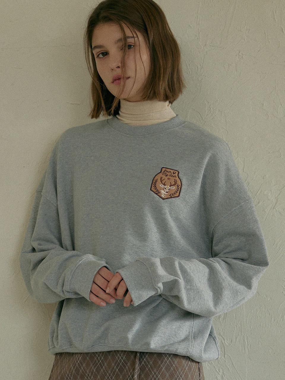 DEAR MY DEER Embroidered Cotton Relaxed Fit Sweatshirt [Grey]