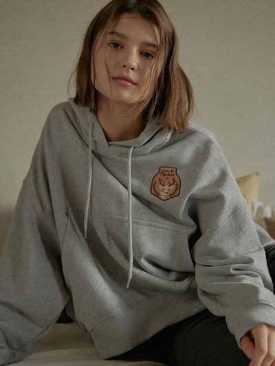 DEAR MY DEER Embroidered Premium Cotton Oversized Hoodie [Grey]