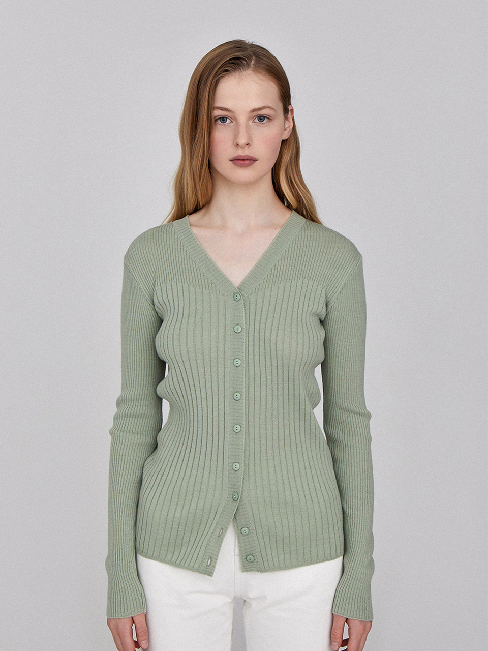 DEARISH Ribbed Silhouette Cardigan - Light Green