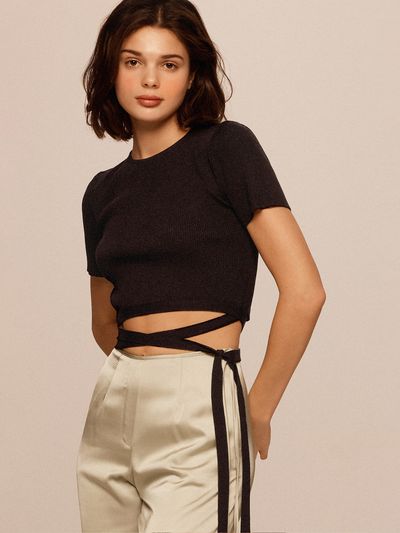 DEARISH Ribbon Cropped Knit - Black