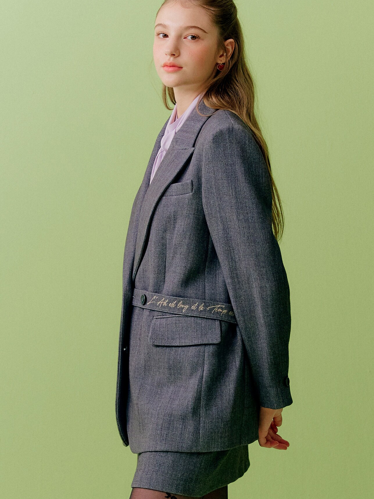 DearK Embroidered Belted Herringbone Jacket