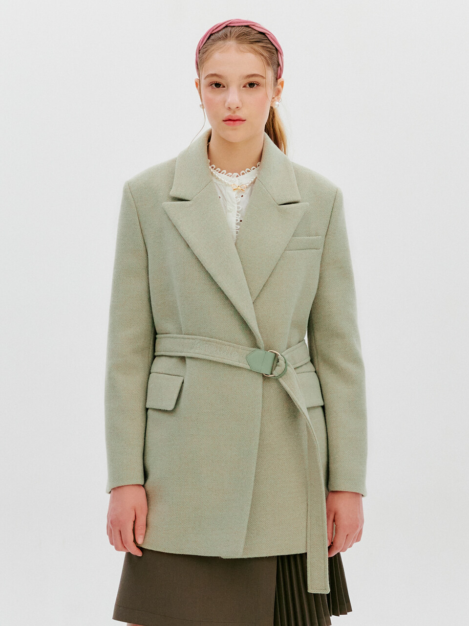 DearK Notched Collar Belted Half Jacket