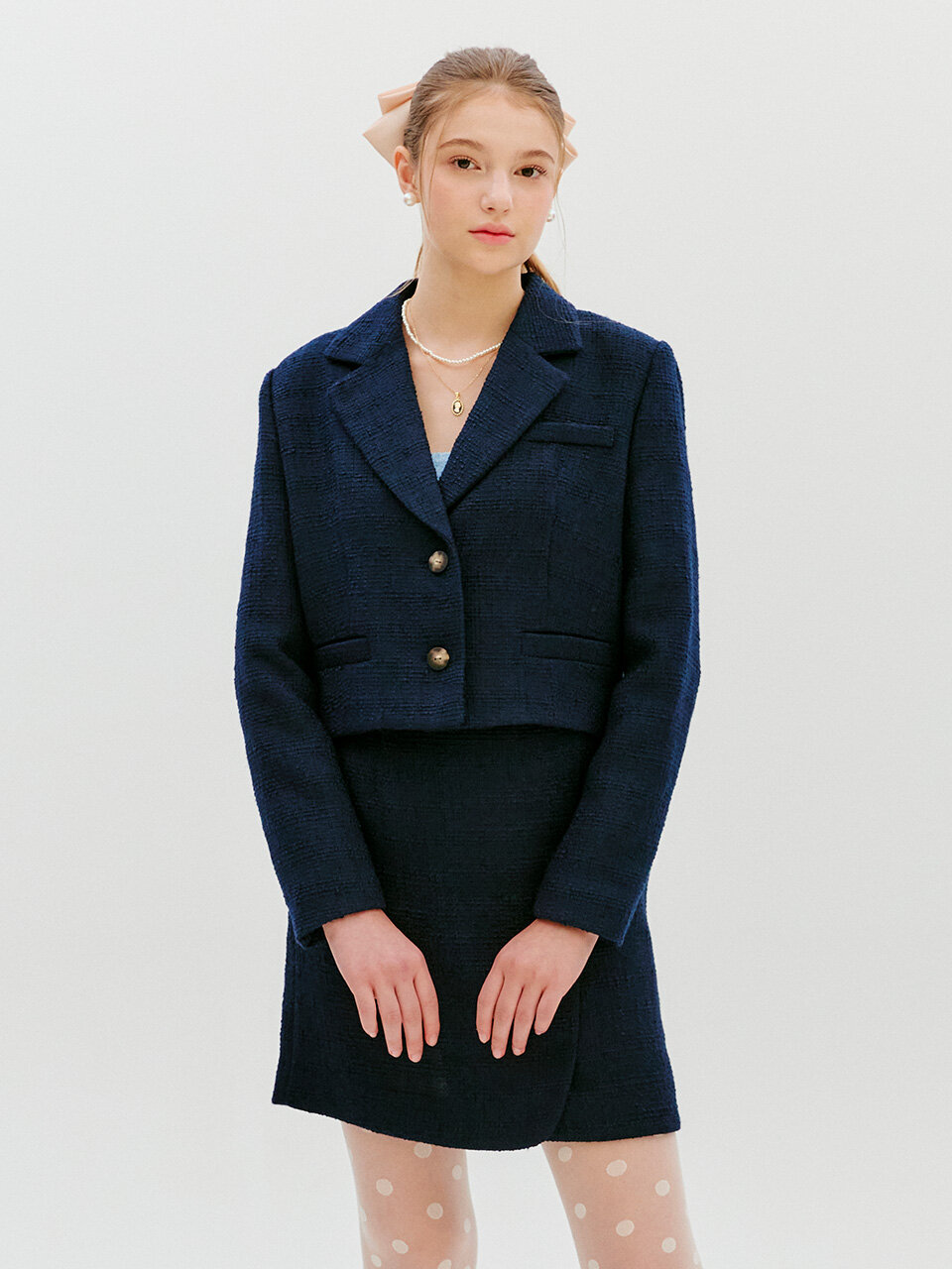 DearK Two-button Notched Collar Cropped Jacket