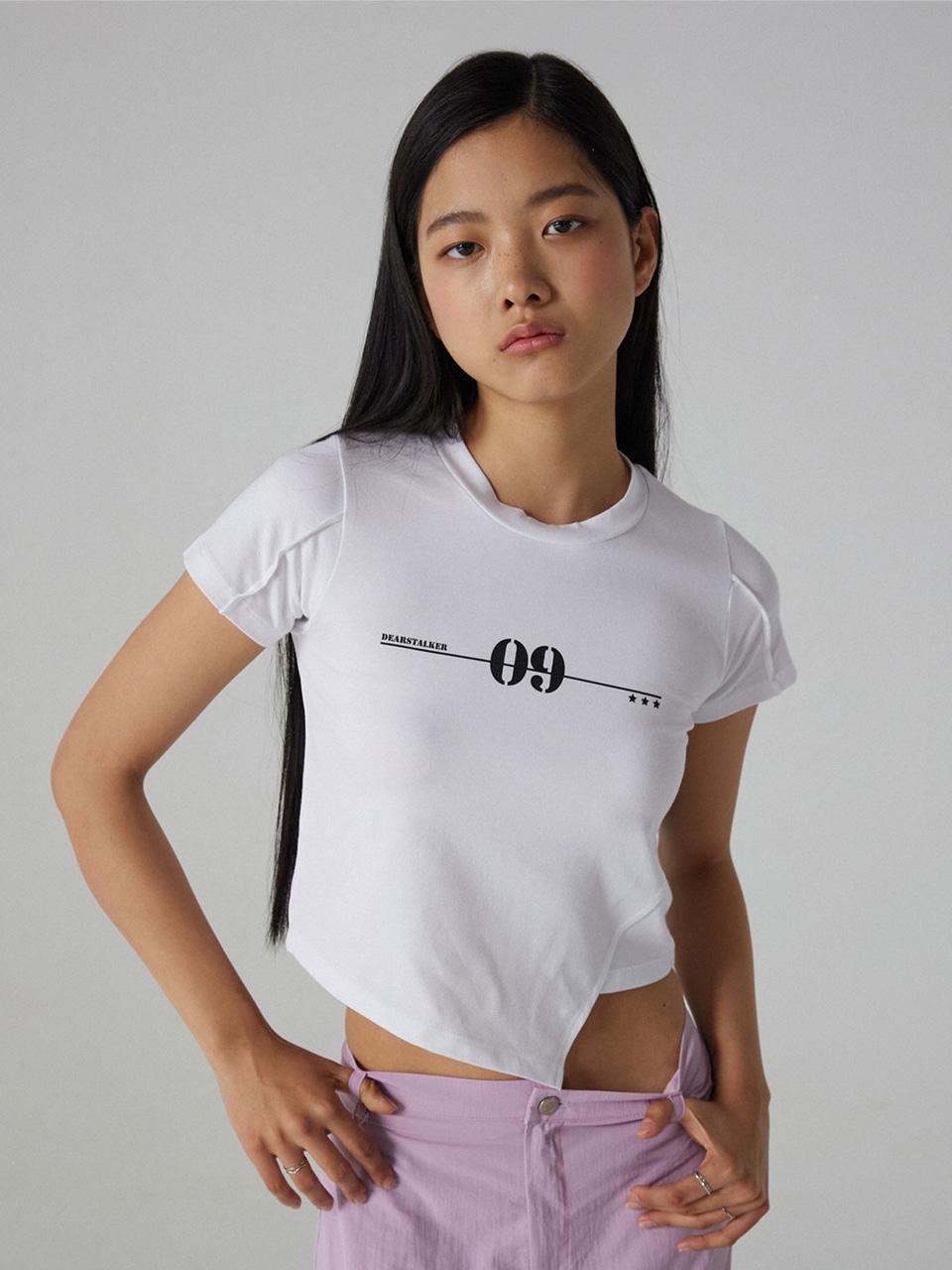 DEARSTALKER 09 Unbalance Crop T-shirt_White