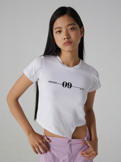 DEARSTALKER 09 Unbalance Crop T-shirt_White