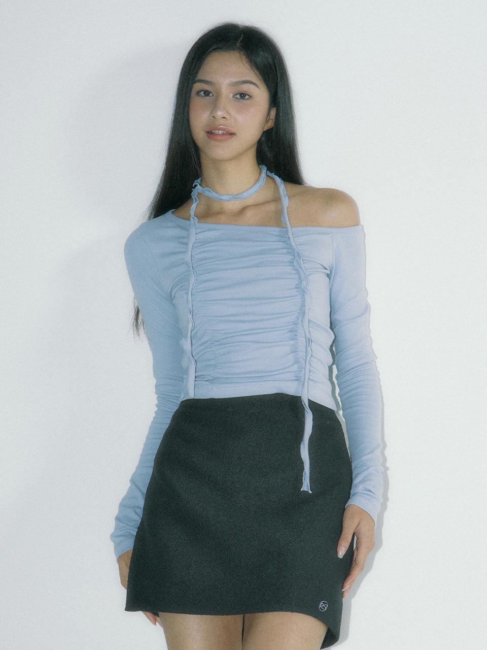 DEARSTALKER DIANA ONE-SHOULDER SCARF T-SHIRT - SKY BLUE