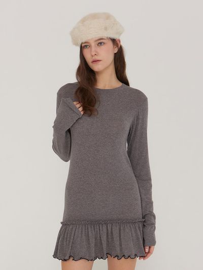 DEARSTALKER Frill Layered Cotton Blend Dress [Charcoal]