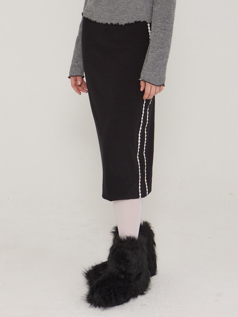 DEARSTALKER Lace Wool H-line Midi Skirt [Black]