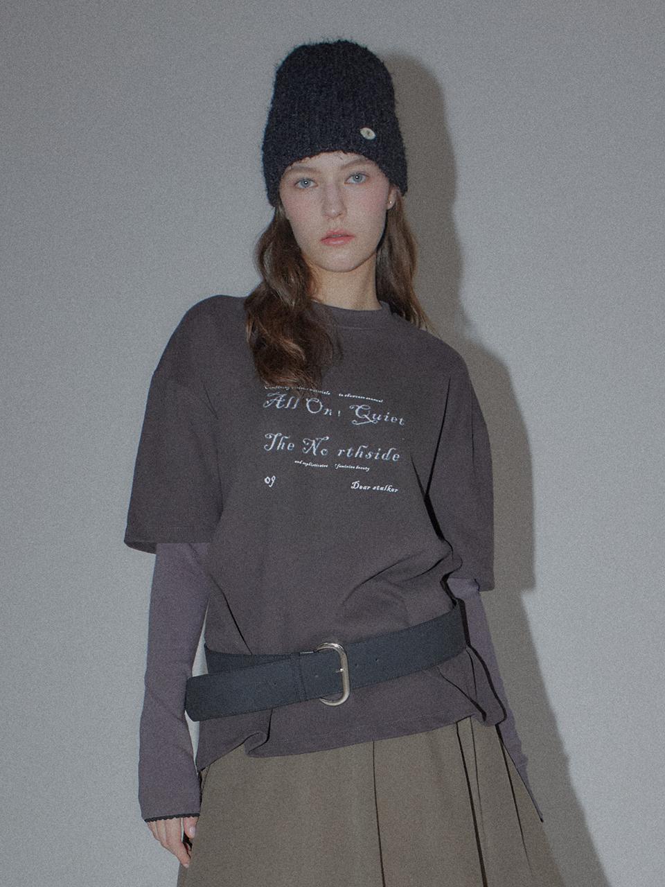 DEARSTALKER Layered Long Sleeve Wool Blend T-shirt [Charcoal]