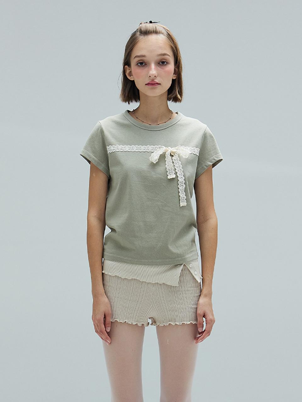 DEARSTALKER Rose Lace Vintage T-shirt_Khaki