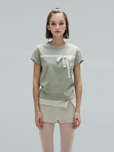 DEARSTALKER Rose Lace Vintage T-shirt_Khaki