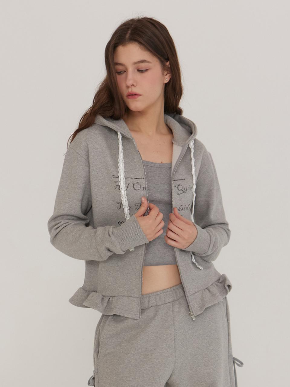 DEARSTALKER Ruffle Hooded Zip-up Jacket [Grey]