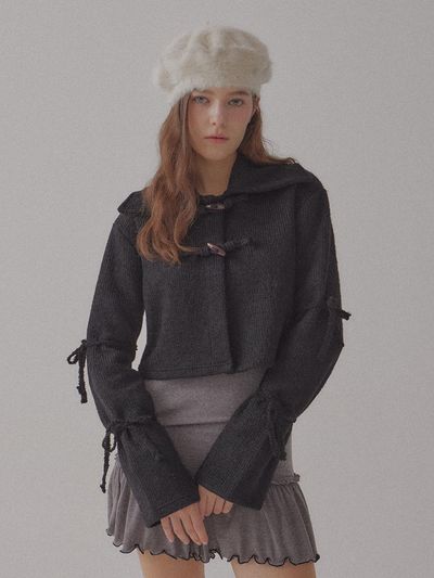 DEARSTALKER Sailor Collar Wool Blend Crop Jacket [Black]