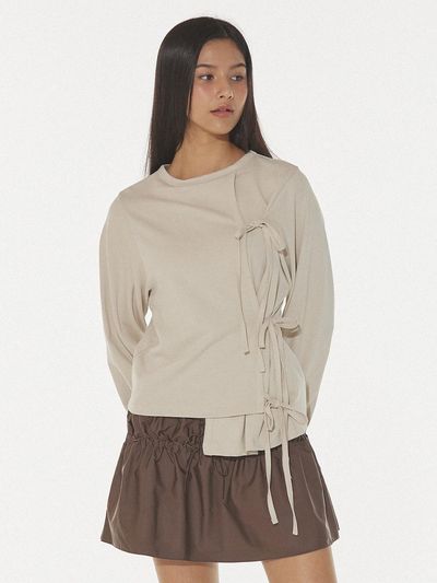 DEARSTALKER VIOLA RIBBON WRAP T-SHIRT - BEIGE