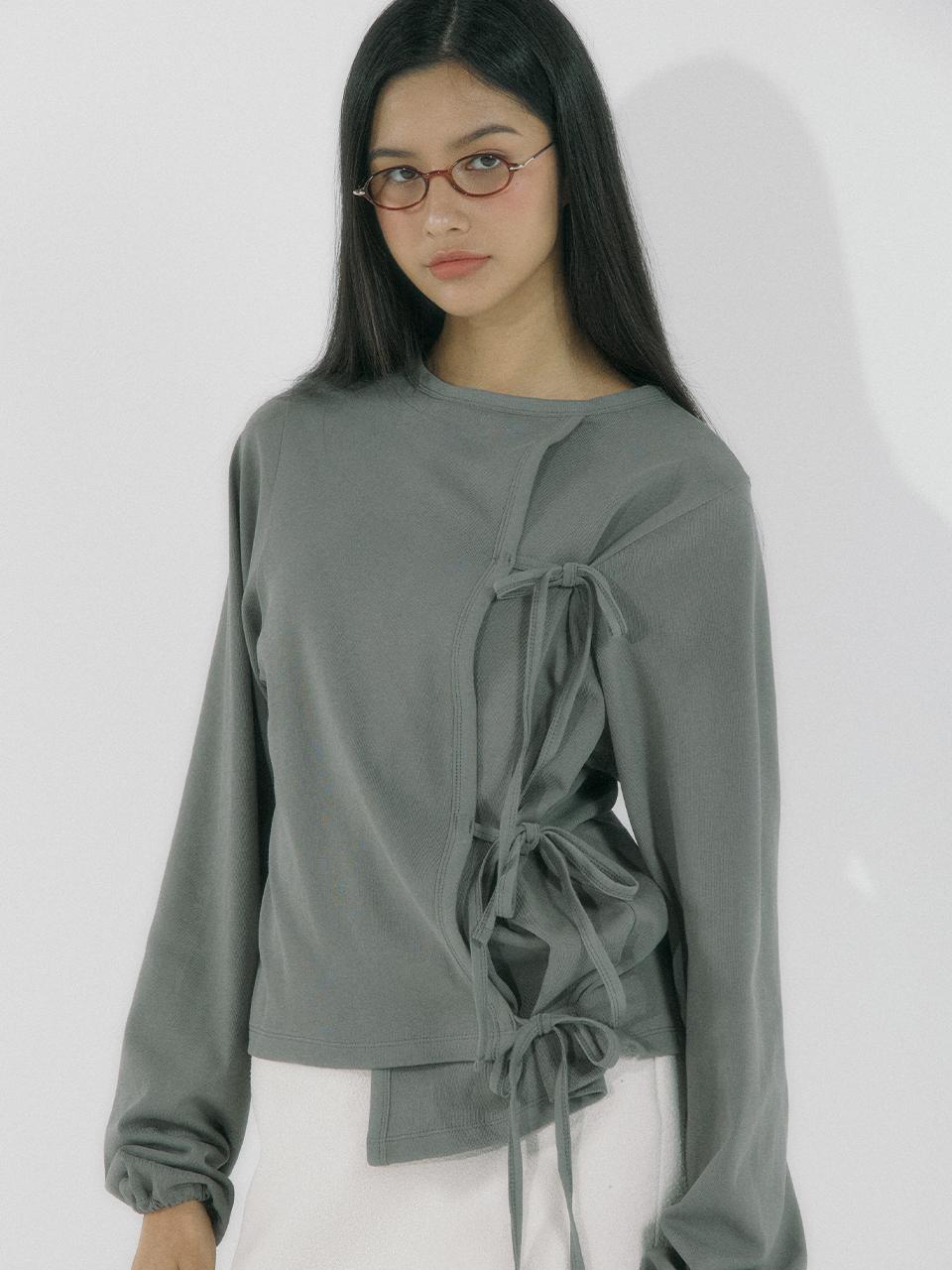 DEARSTALKER VIOLA RIBBON WRAP T-SHIRT - KHAKI GREY
