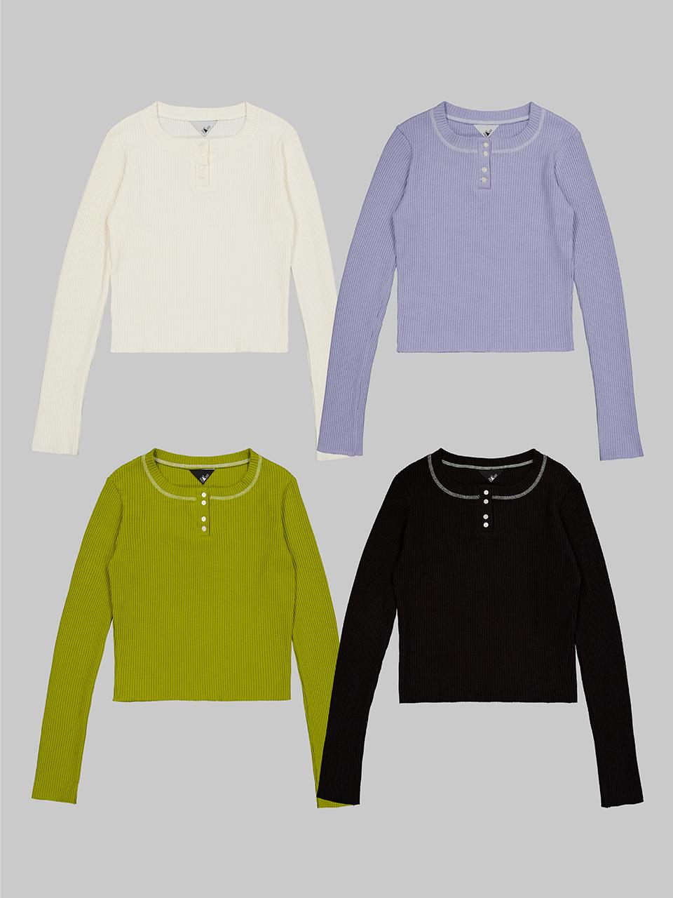 DEARSTALKER Waffle Semi Square Neck Cotton Blend T-shirt
