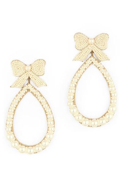 Deepa Gurnani Deepa Gurnani Darana Bow & Faux Pearl Drop Earrings