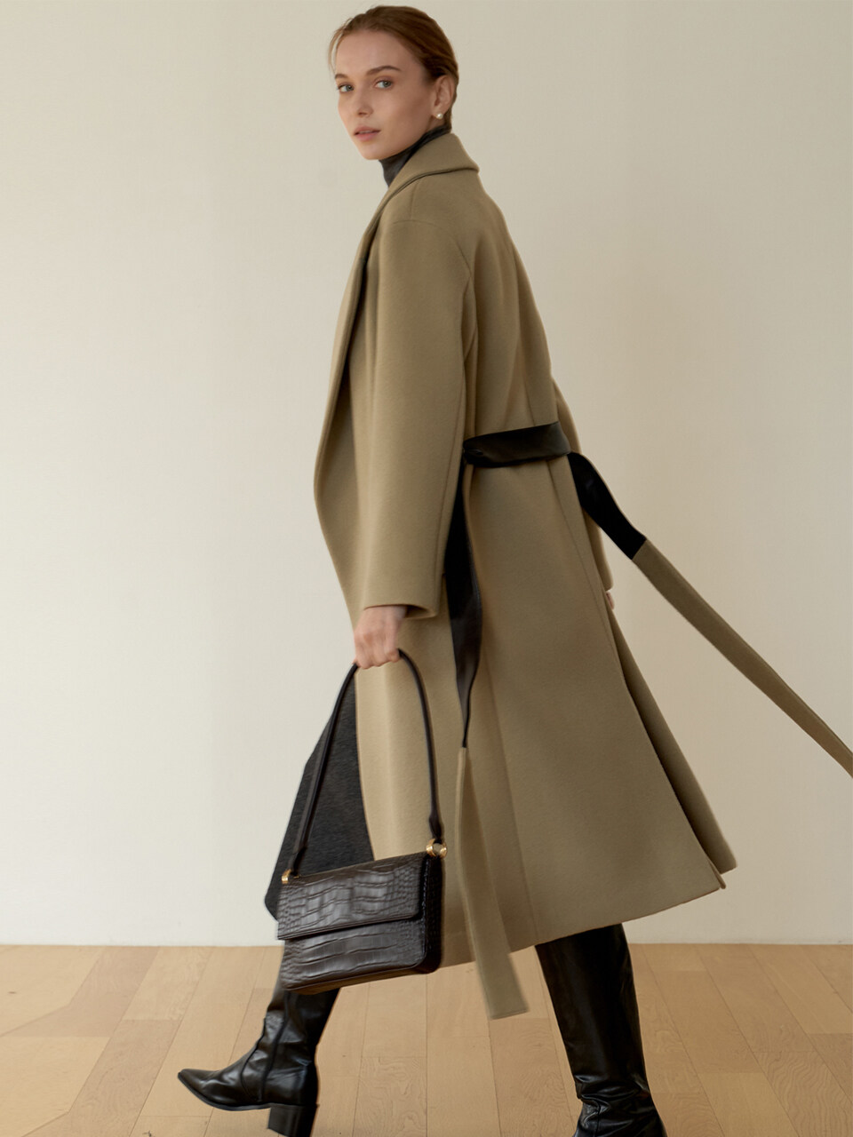 DEFEMME Cashmere Leather Belted Coat