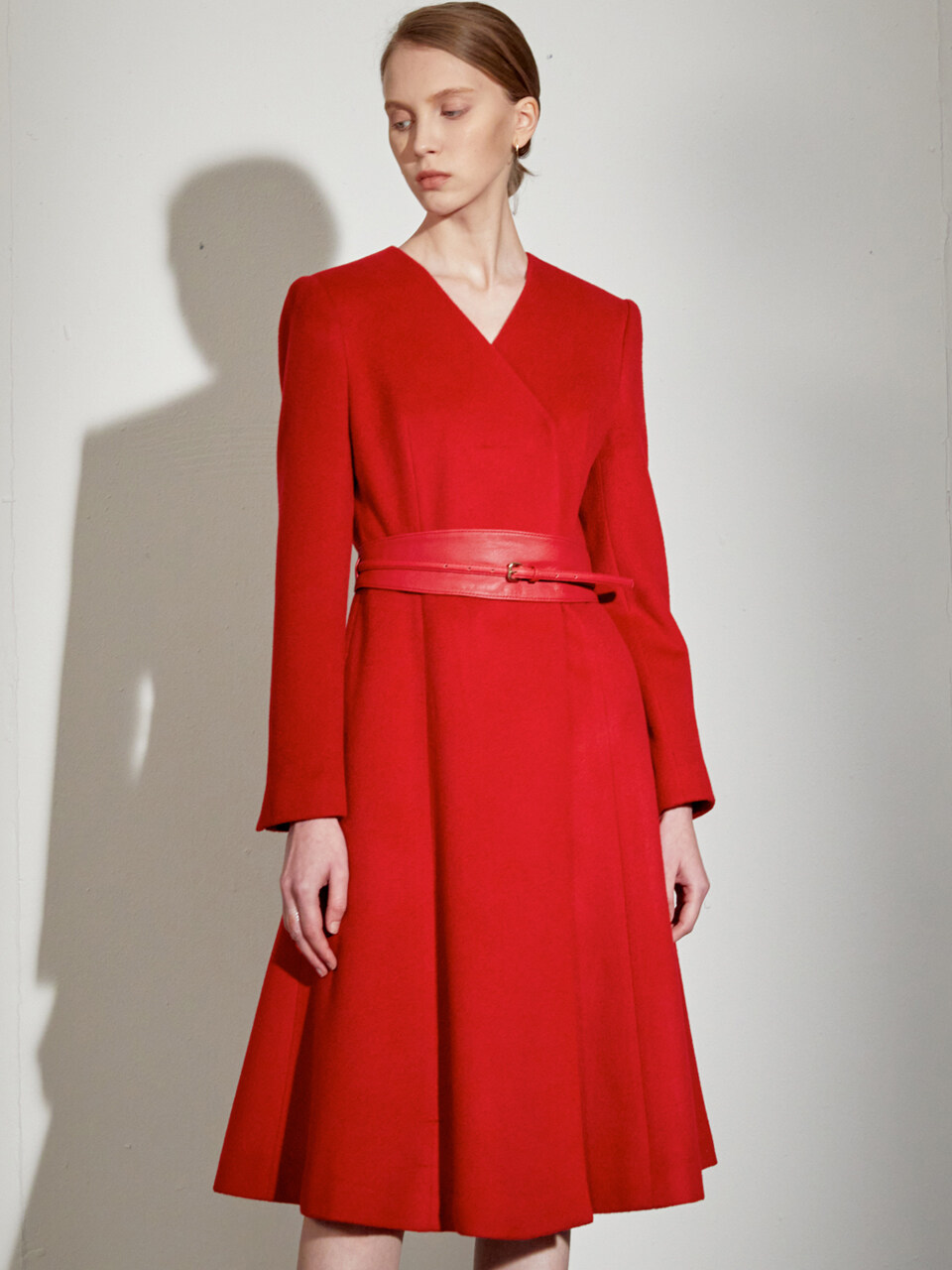 DEFEMME Cashmere Non-Collar Coat_Red