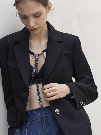 DEFEMME Classic Cotton Tailored Jacket Black