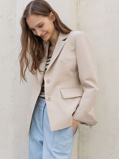 DEFEMME Classic Cotton Tailored Jacket_Beige
