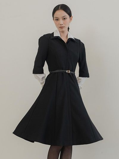 DEFEMME Classy Fit And Flare Zip Up Midi Dress