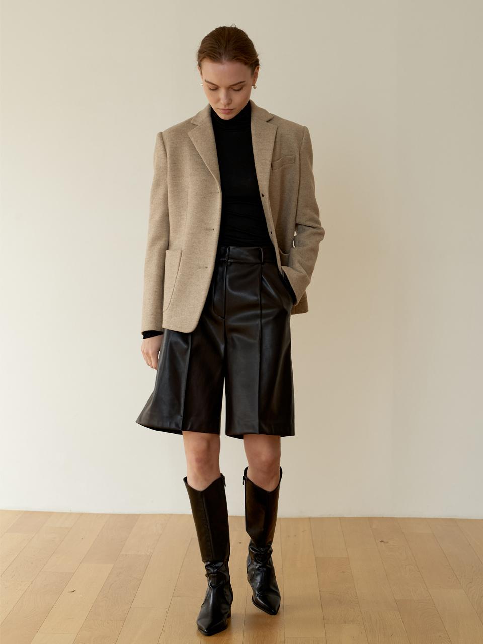 DEFEMME LEATHER BERMUDA SHORTS_DARK BROWN