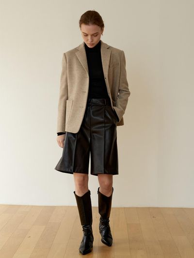 DEFEMME LEATHER BERMUDA SHORTS_DARK BROWN