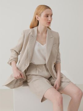 DEFEMME Natural Beige Linen Short Pants