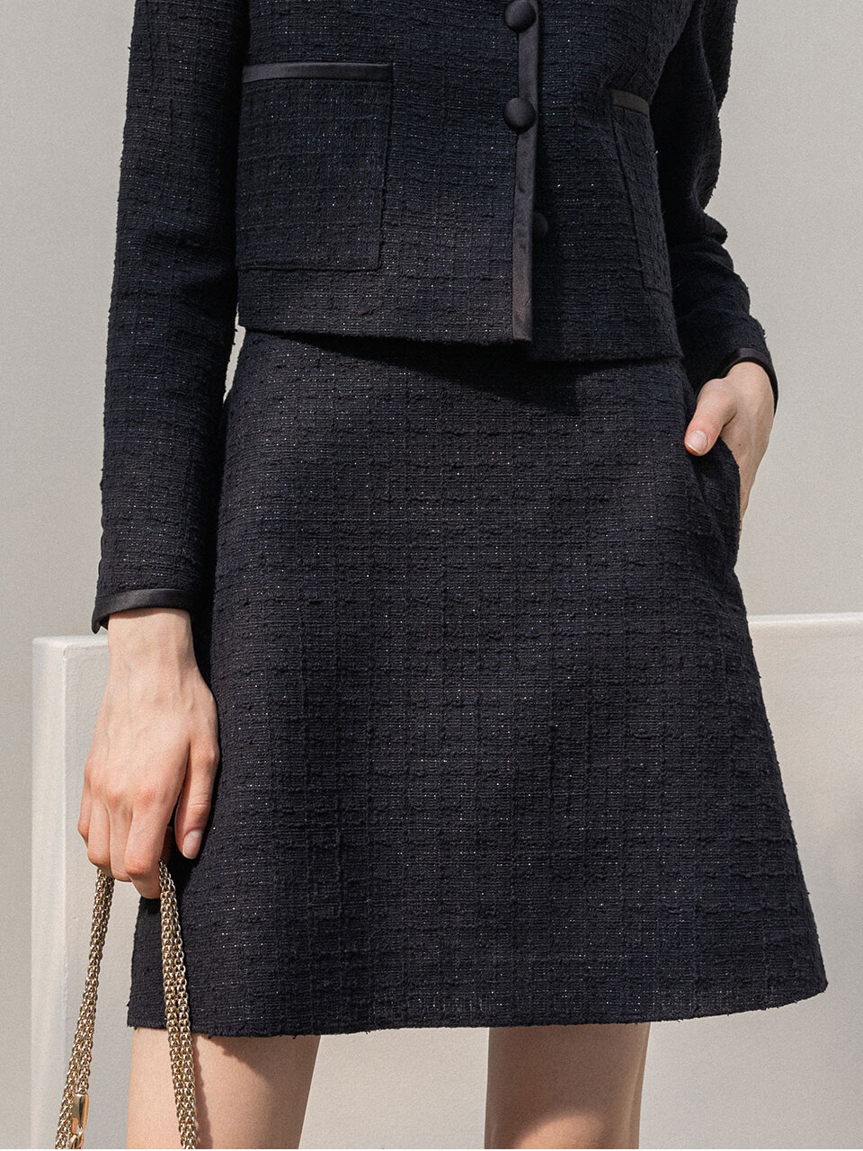 DEFEMME Tweed Silver Pearl Skirt