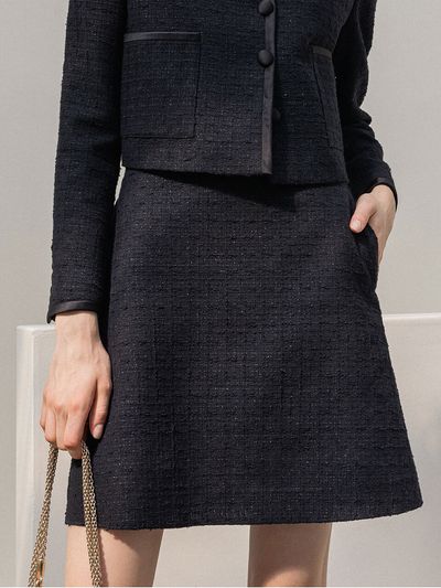 DEFEMME Tweed Silver Pearl Skirt