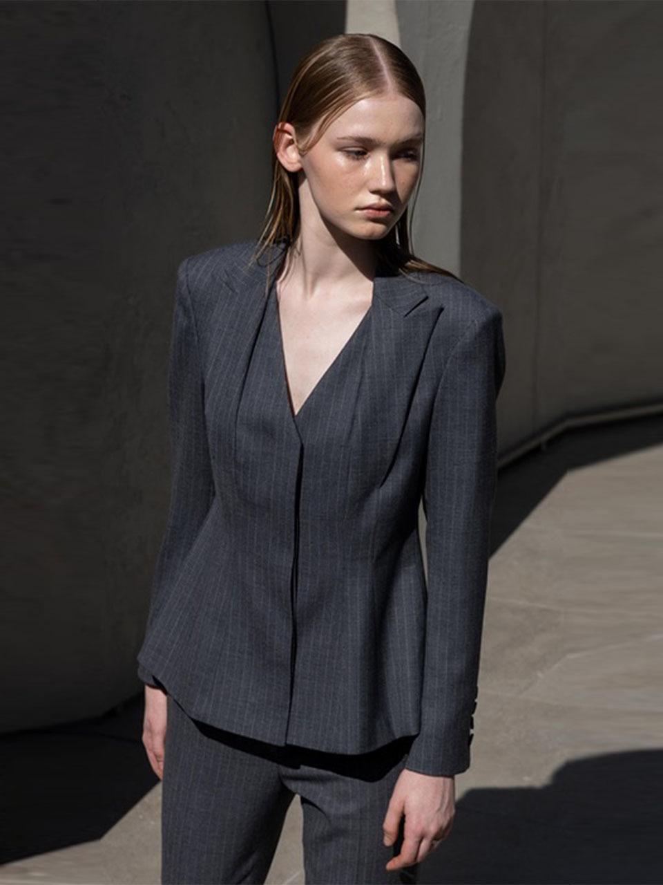 DEFEMME TWO LAYERD TAILRORED JACKET GREY